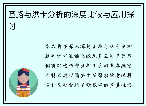 查路与洪卡分析的深度比较与应用探讨